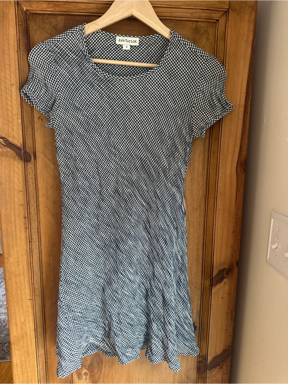 Vintage Ann Taylor Navy and White Gingham Stretch Dress Small